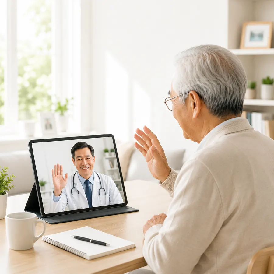 Người cao tuổi gọi video khám bệnh với bác sĩ tại nhà